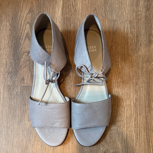Eileen Fisher Graphite Leather Ankle-Tie Open-Toe Heels - Picture 8 of 14